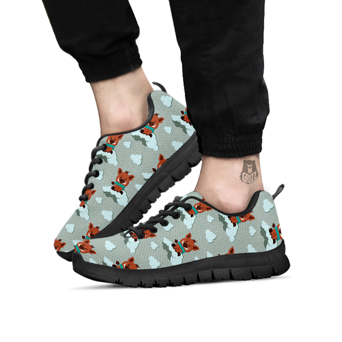 Boar And Cloud Print Pattern Black Sneaker-grizzshop