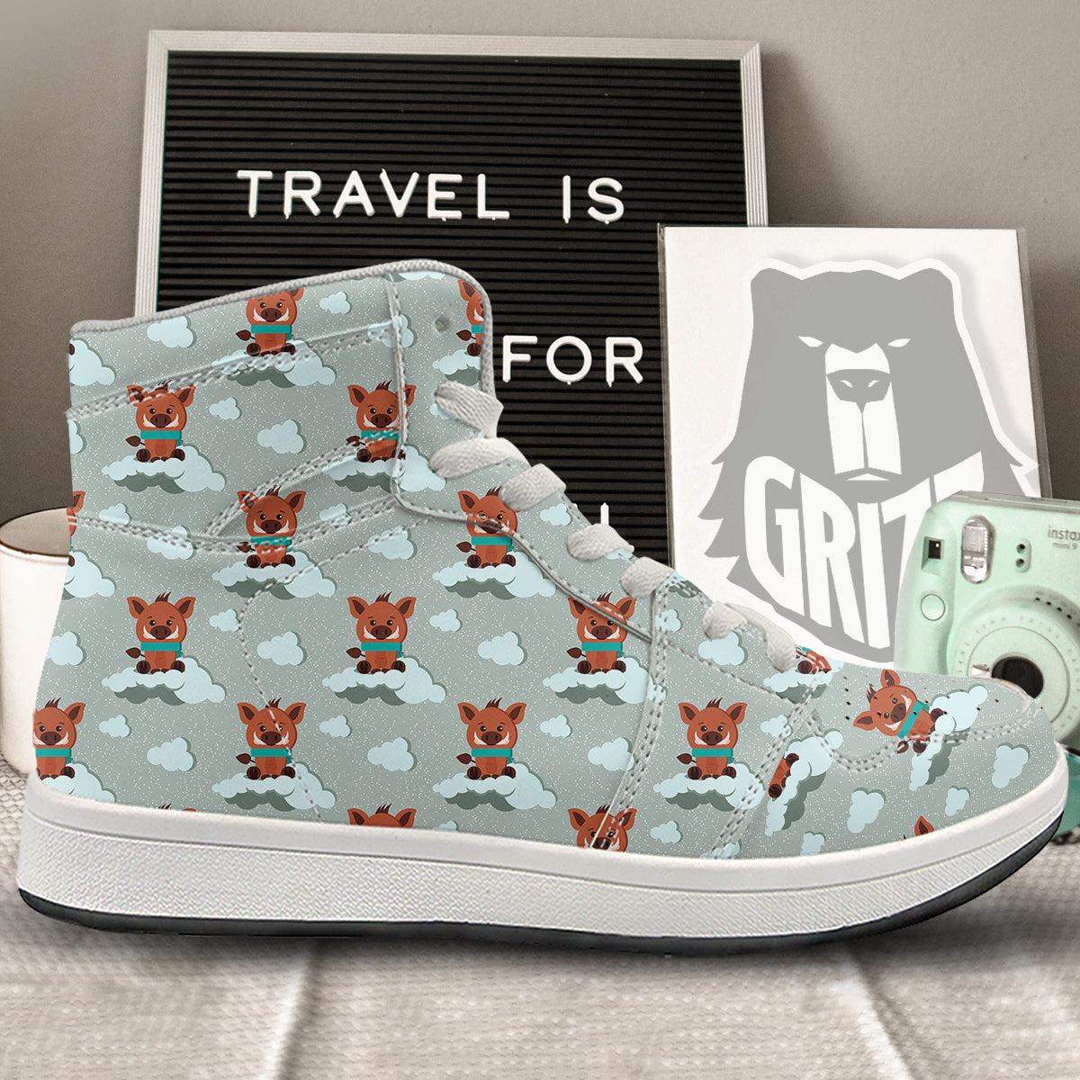 Boar And Cloud Print Pattern High Top Sneakers-grizzshop