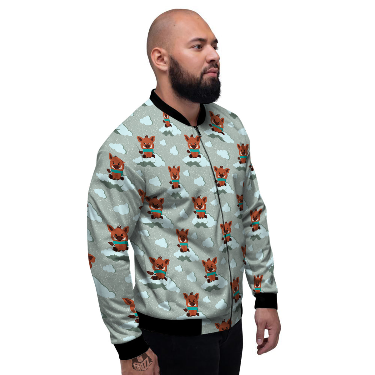 Boar And Cloud Print Pattern Men's Bomber Jacket-grizzshop