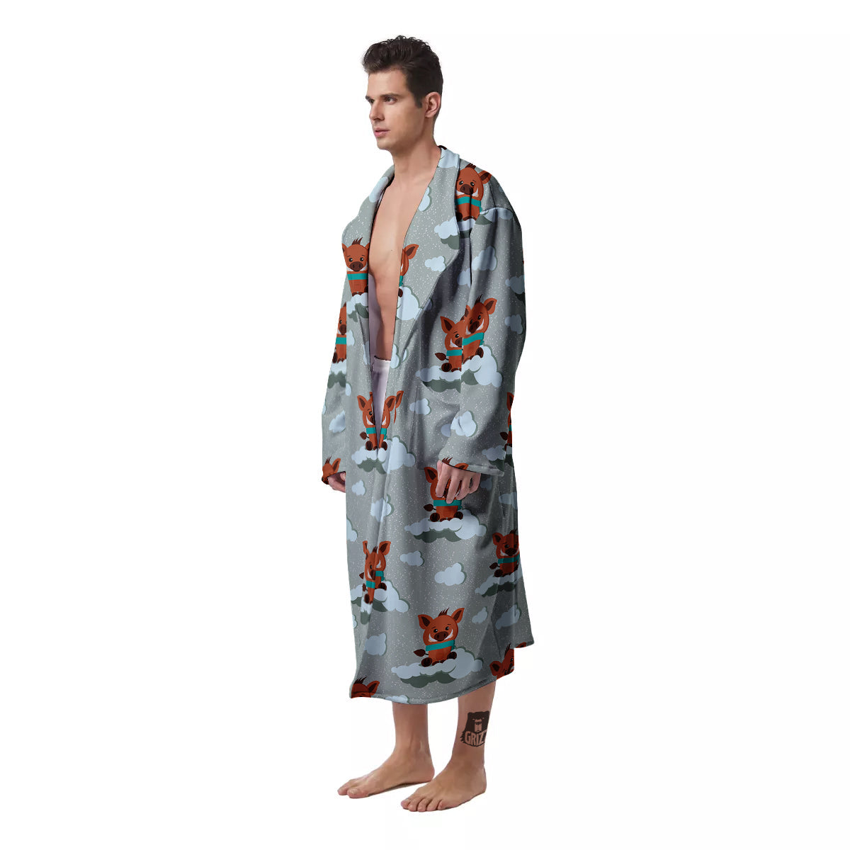 Boar And Cloud Print Pattern Men's Robe-grizzshop