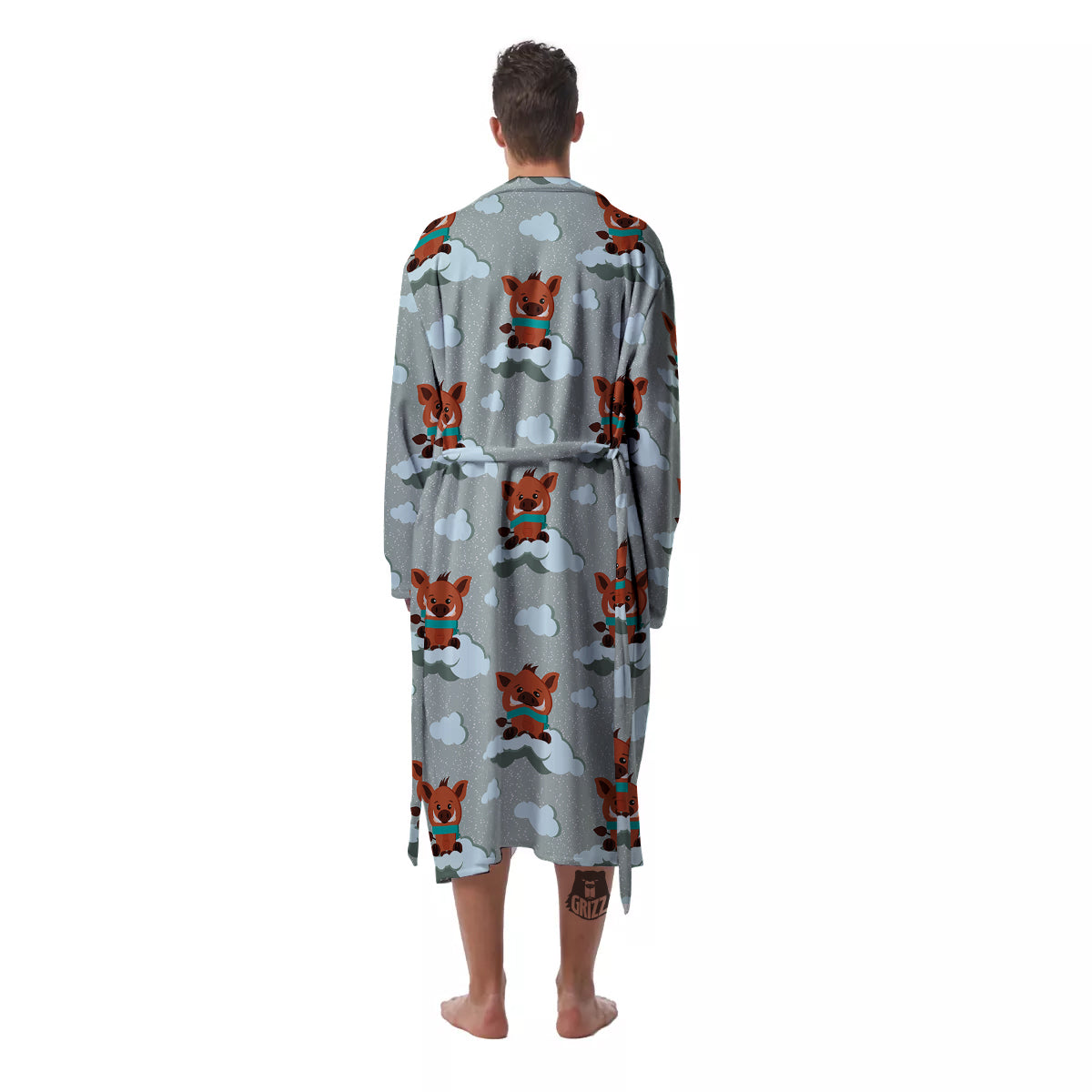 Boar And Cloud Print Pattern Men's Robe-grizzshop