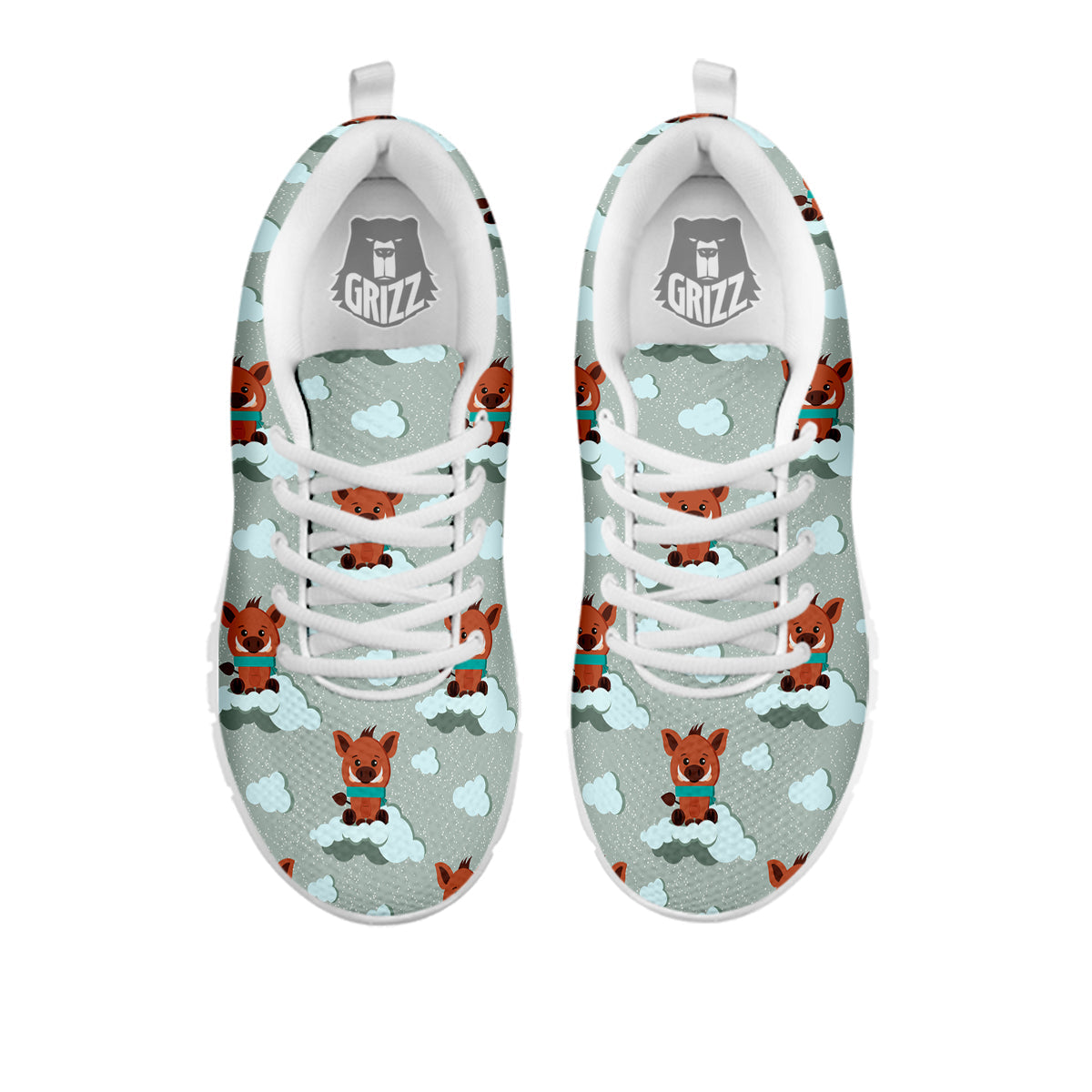 Boar And Cloud Print Pattern White Sneaker-grizzshop