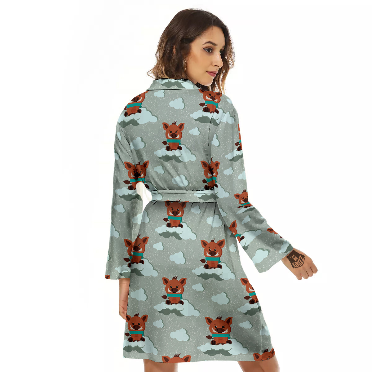 Boar And Cloud Print Pattern Women's Robe-grizzshop