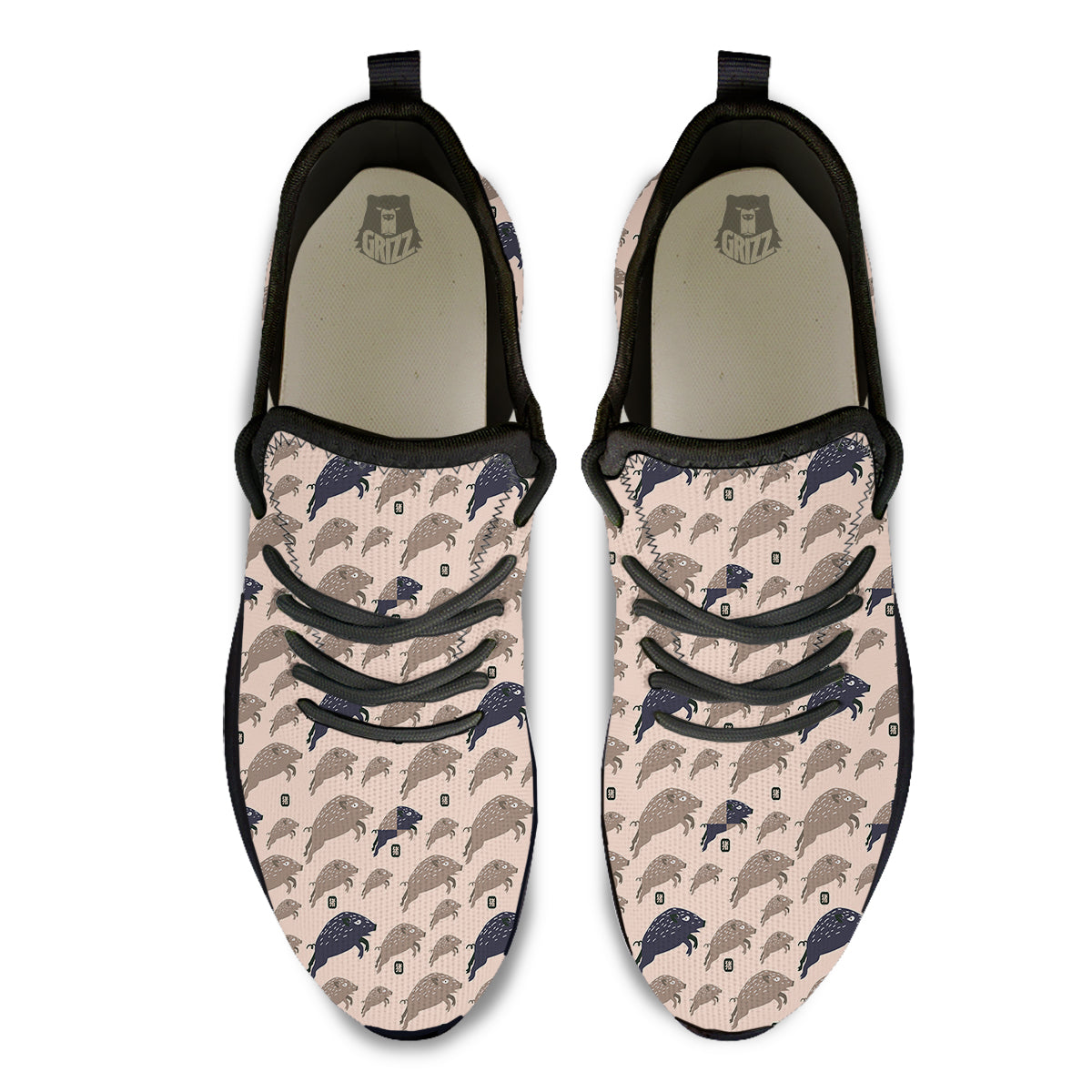 Boar Jumping Print Pattern Black Athletic Shoes-grizzshop