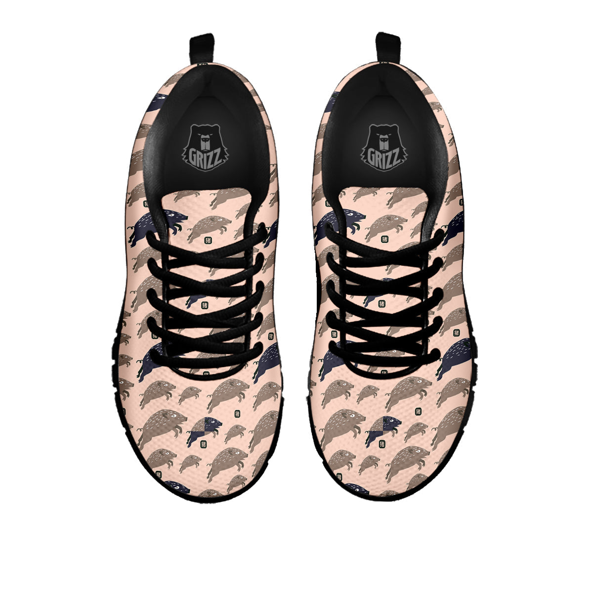 Boar Jumping Print Pattern Black Sneaker-grizzshop