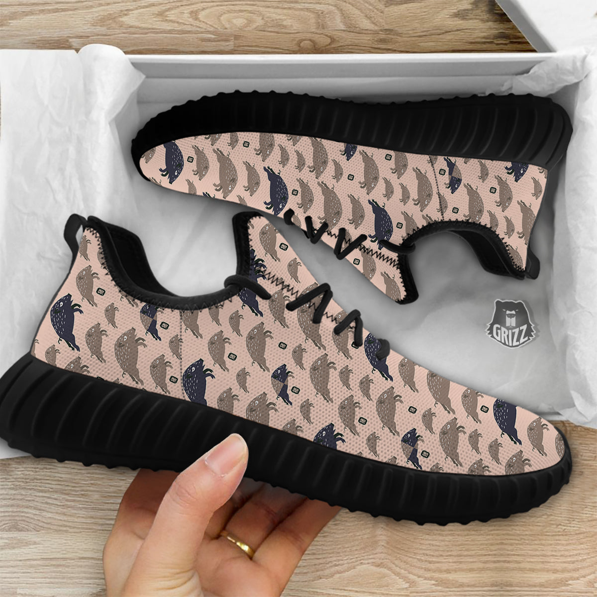 Boar Jumping Print Pattern Black Walking Shoes-grizzshop