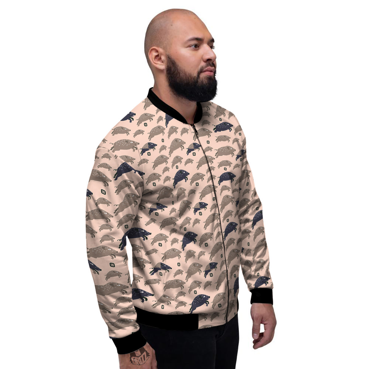 Boar Jumping Print Pattern Men's Bomber Jacket-grizzshop