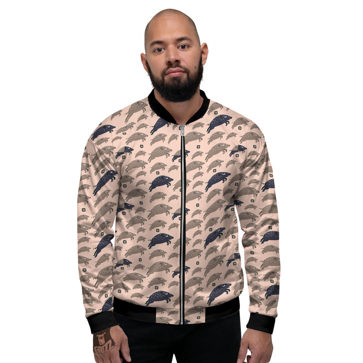 Boar Jumping Print Pattern Men's Bomber Jacket-grizzshop
