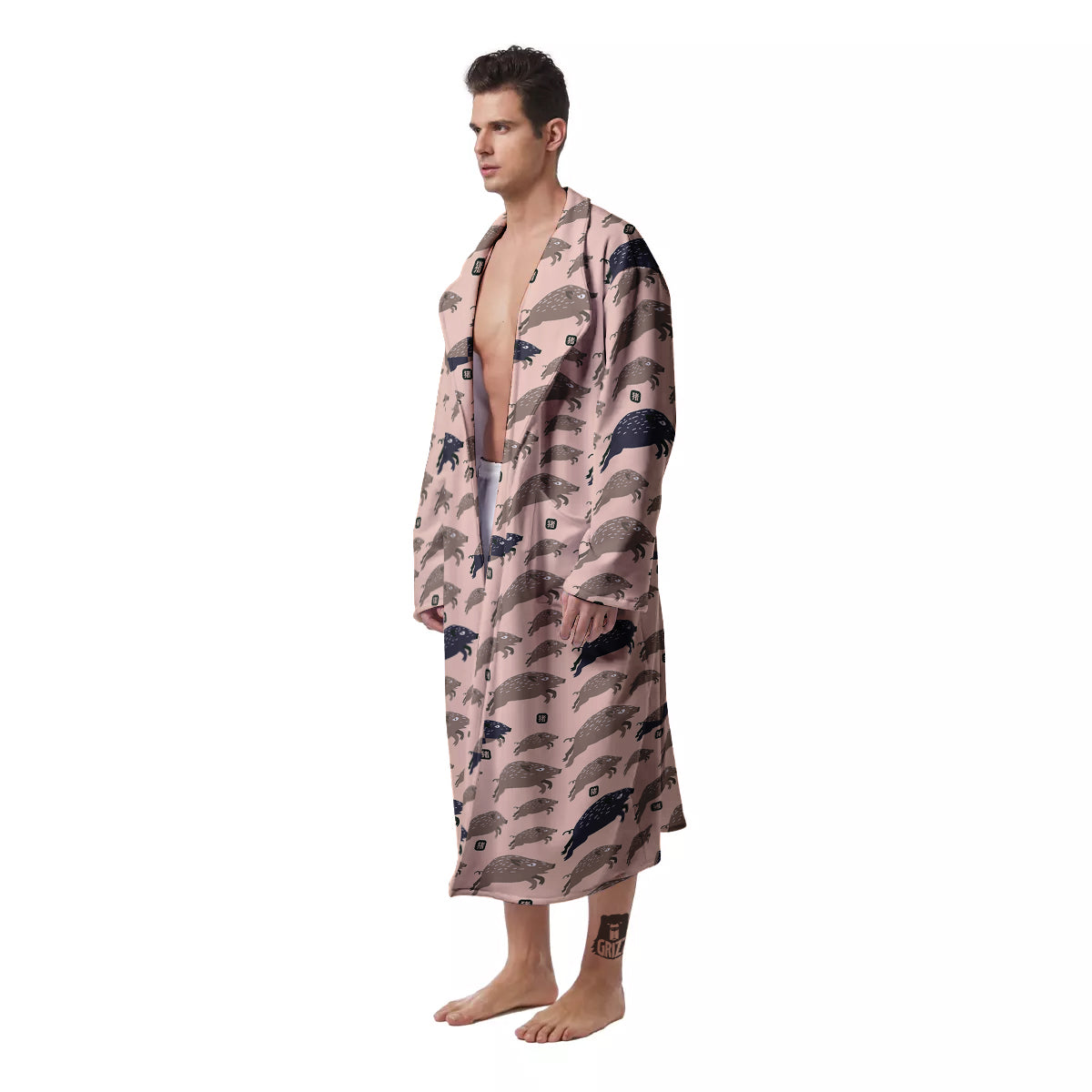 Boar Jumping Print Pattern Men's Robe-grizzshop
