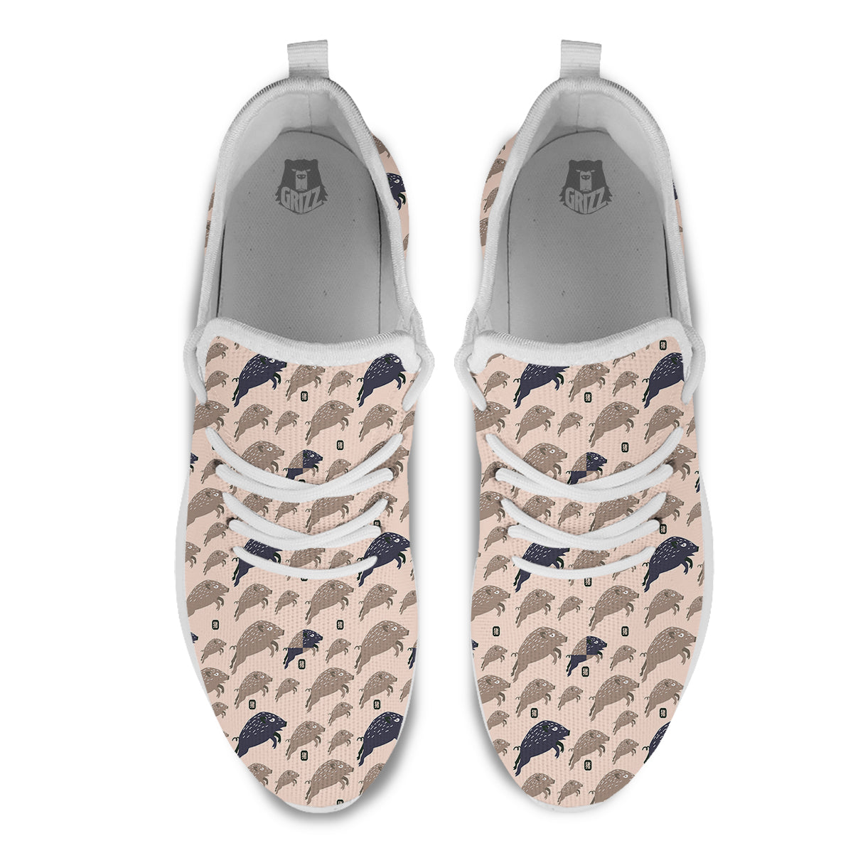 Boar Jumping Print Pattern White Athletic Shoes-grizzshop