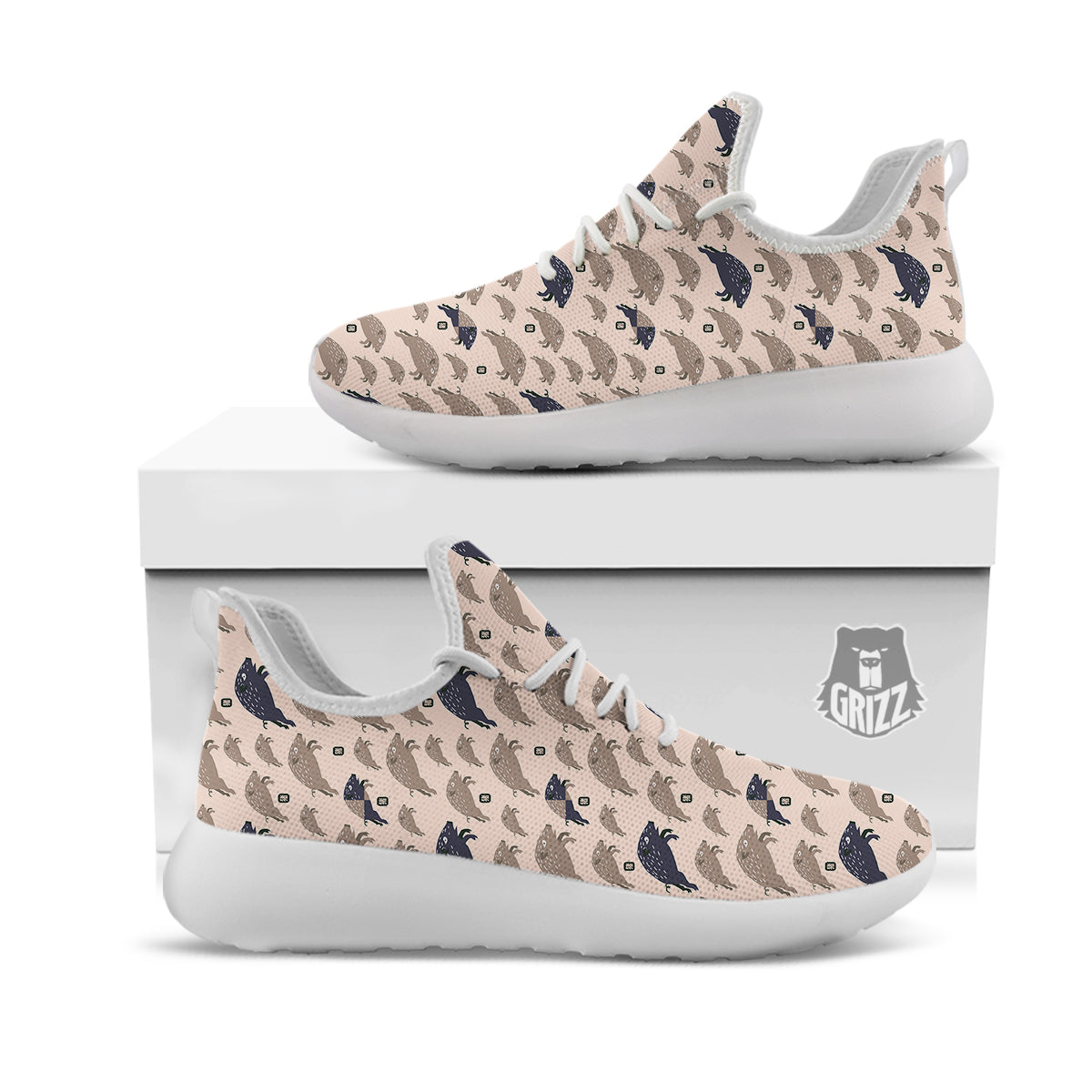 Boar Jumping Print Pattern White Athletic Shoes-grizzshop