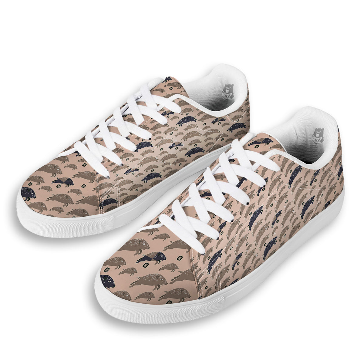 Boar Jumping Print Pattern White Low Top Sneakers-grizzshop