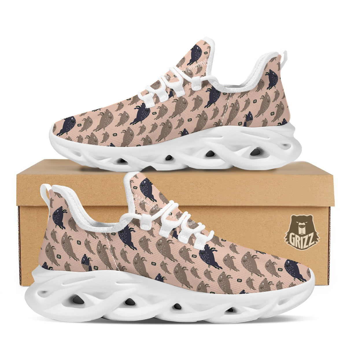 Boar Jumping Print Pattern White Running Shoes-grizzshop
