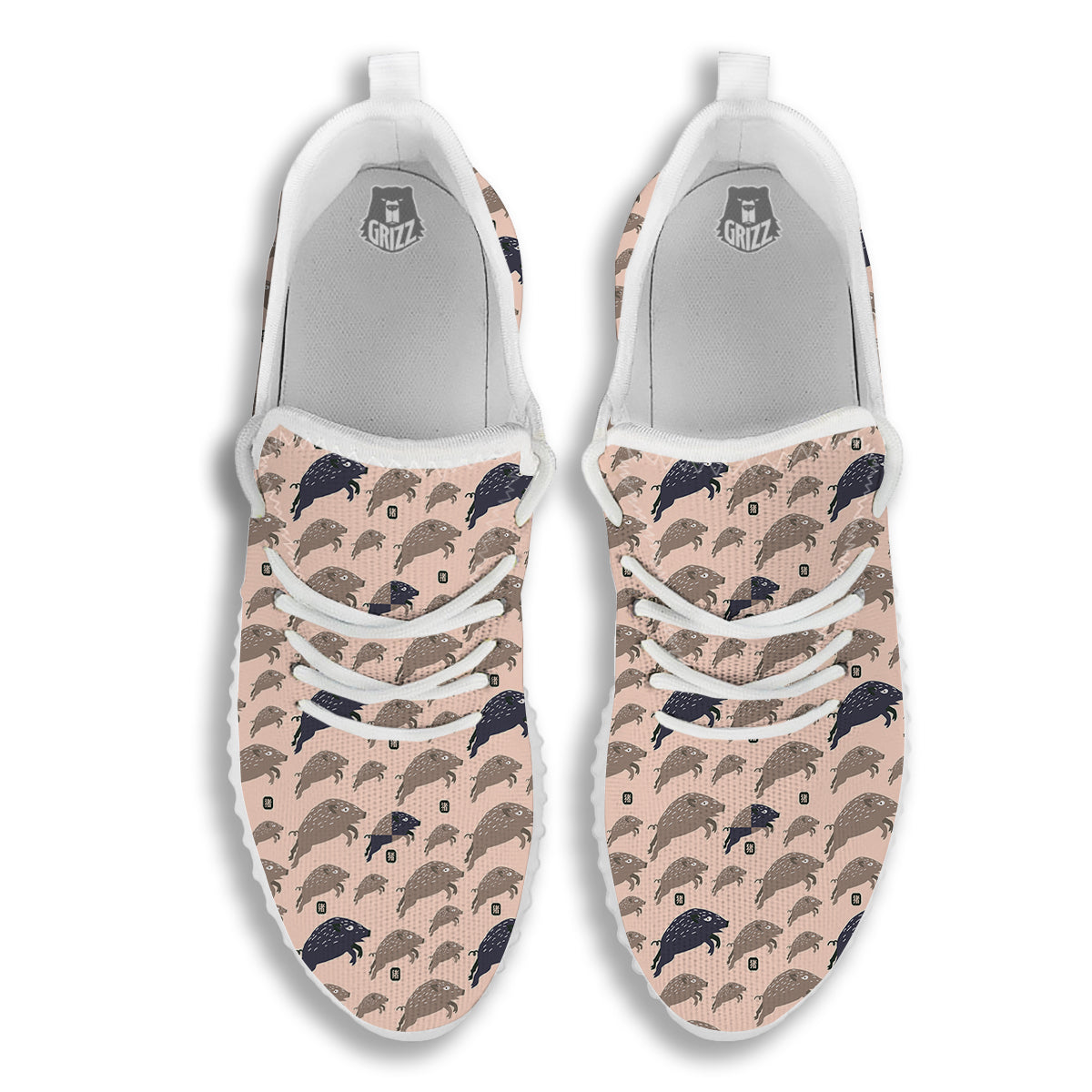 Boar Jumping Print Pattern White Walking Shoes-grizzshop