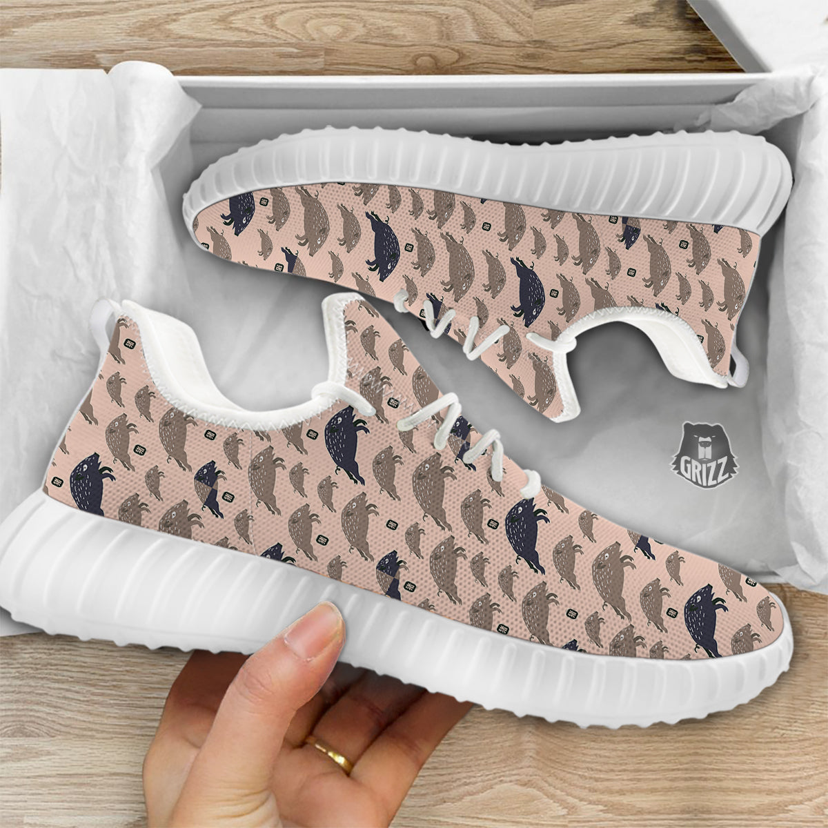 Boar Jumping Print Pattern White Walking Shoes-grizzshop
