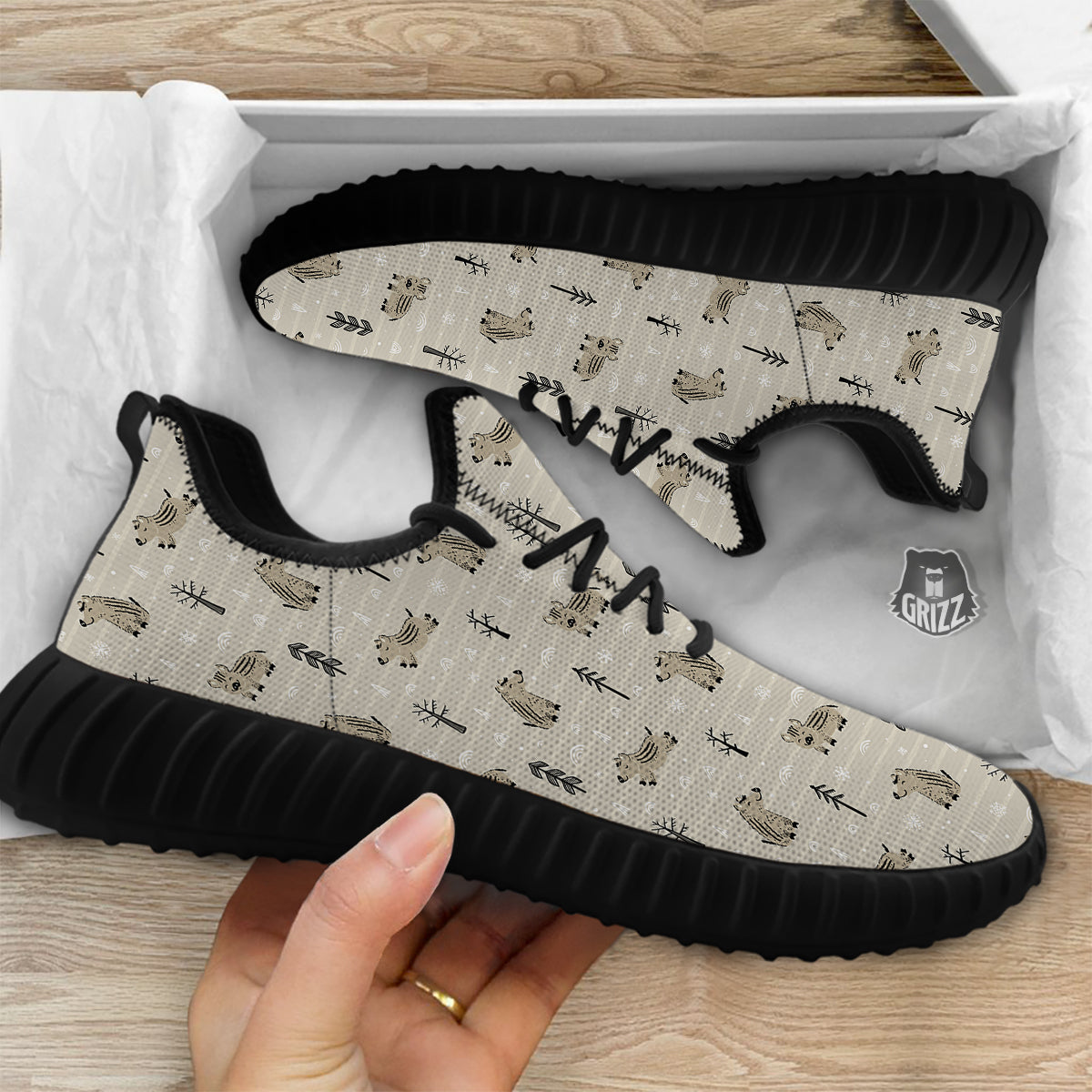 Boar Striped Print Pattern Black Walking Shoes-grizzshop