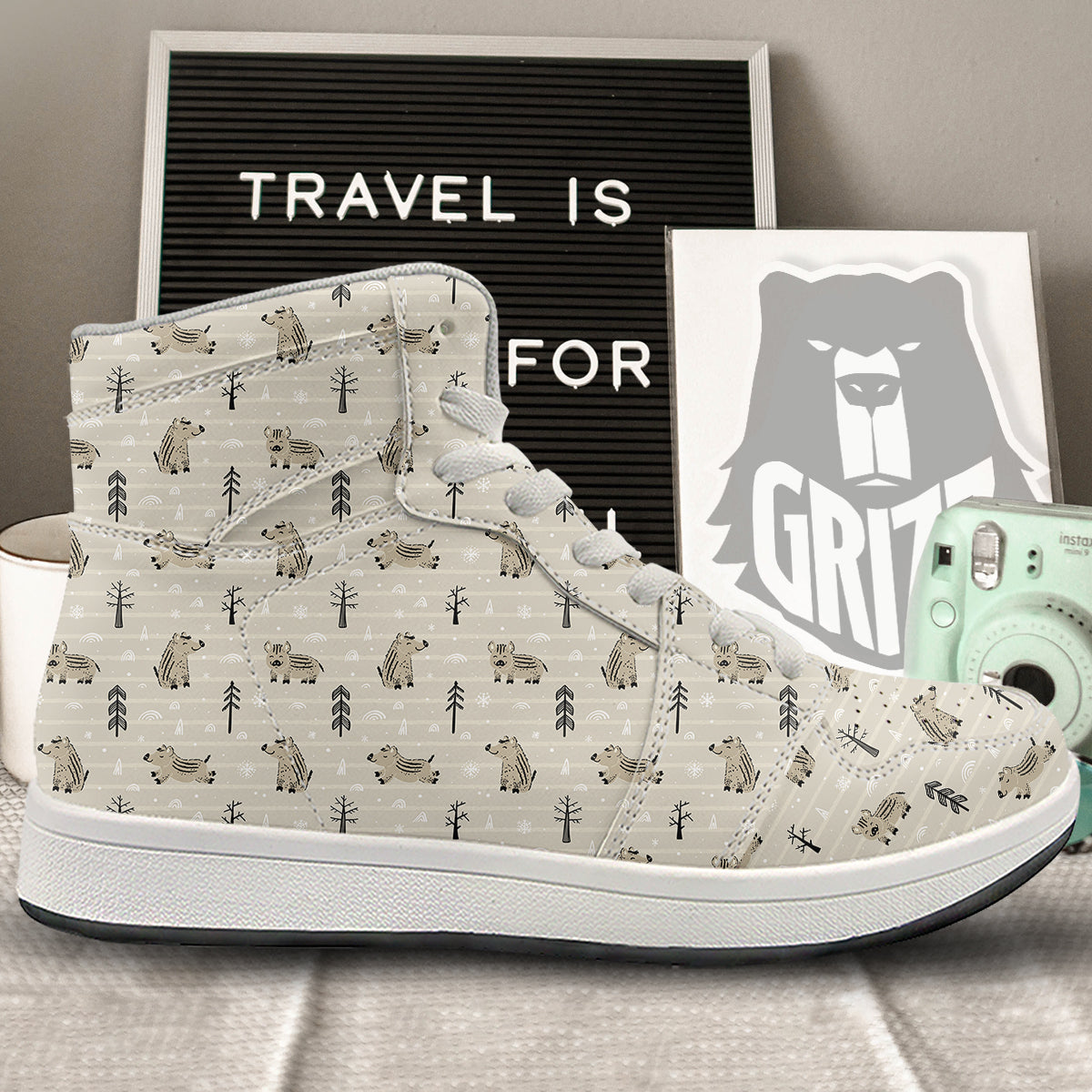 Boar Striped Print Pattern High Top Sneakers-grizzshop