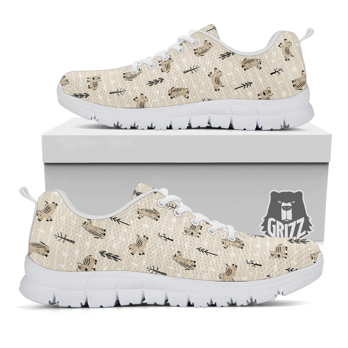 Boar Striped Print Pattern White Sneaker-grizzshop