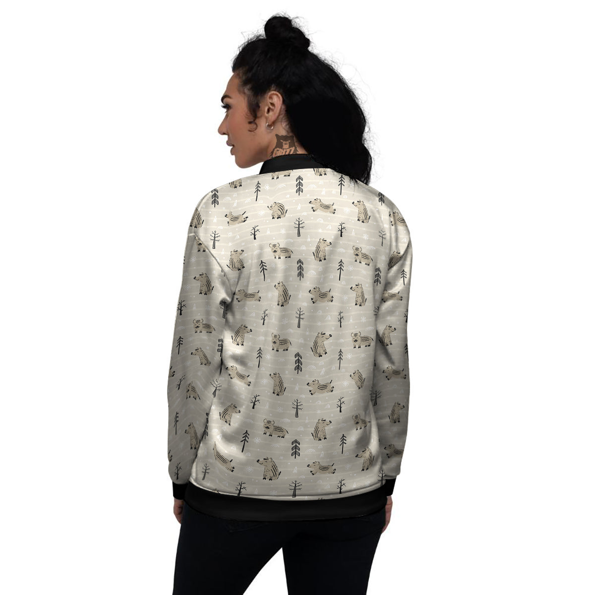 Boar Striped Print Pattern Women's Bomber Jacket-grizzshop