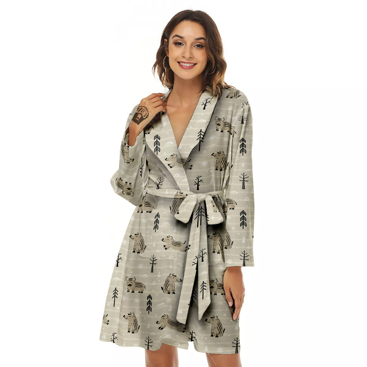 Boar Striped Print Pattern Women's Robe-grizzshop