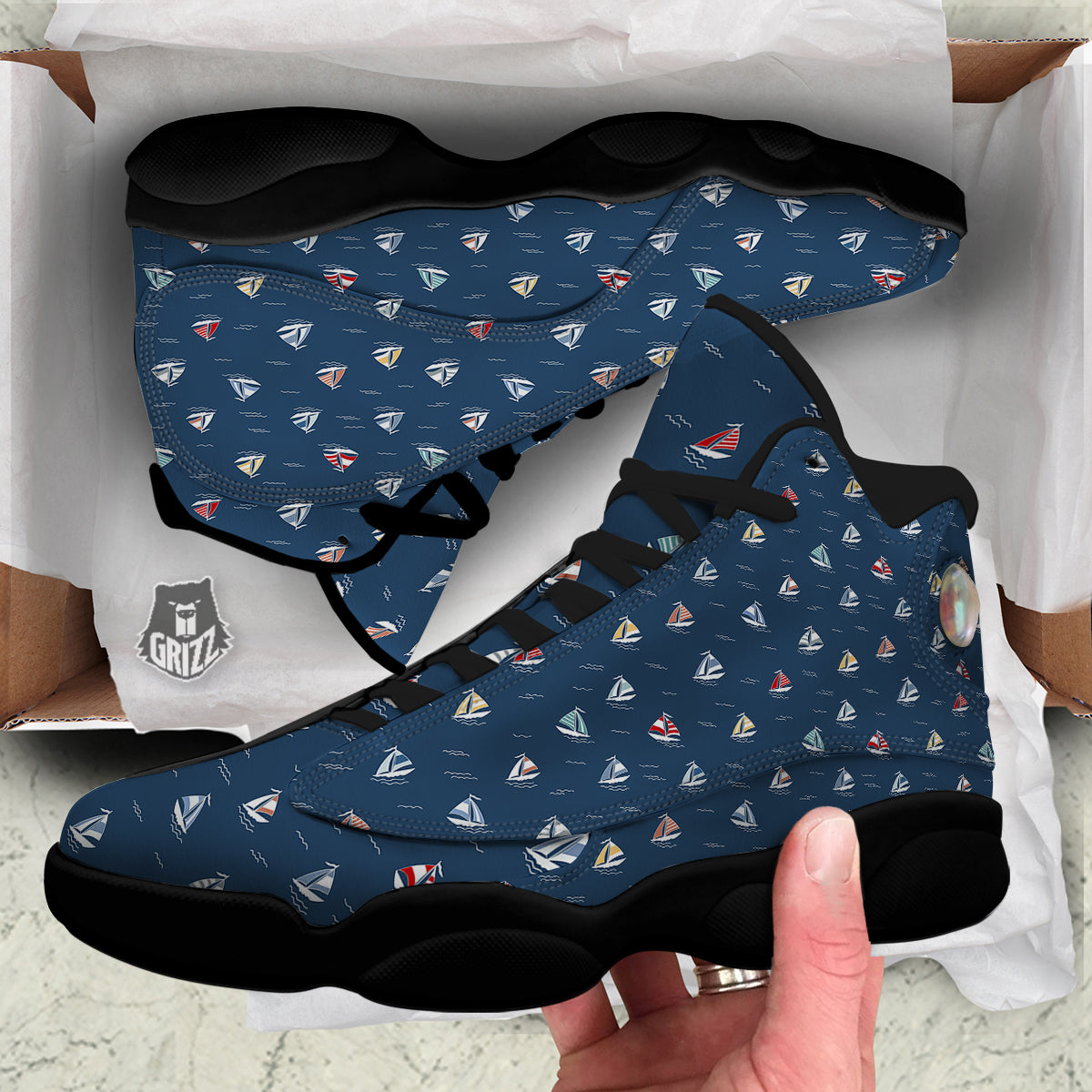 Boat Colorful Print Pattern Black Basketball Shoes-grizzshop