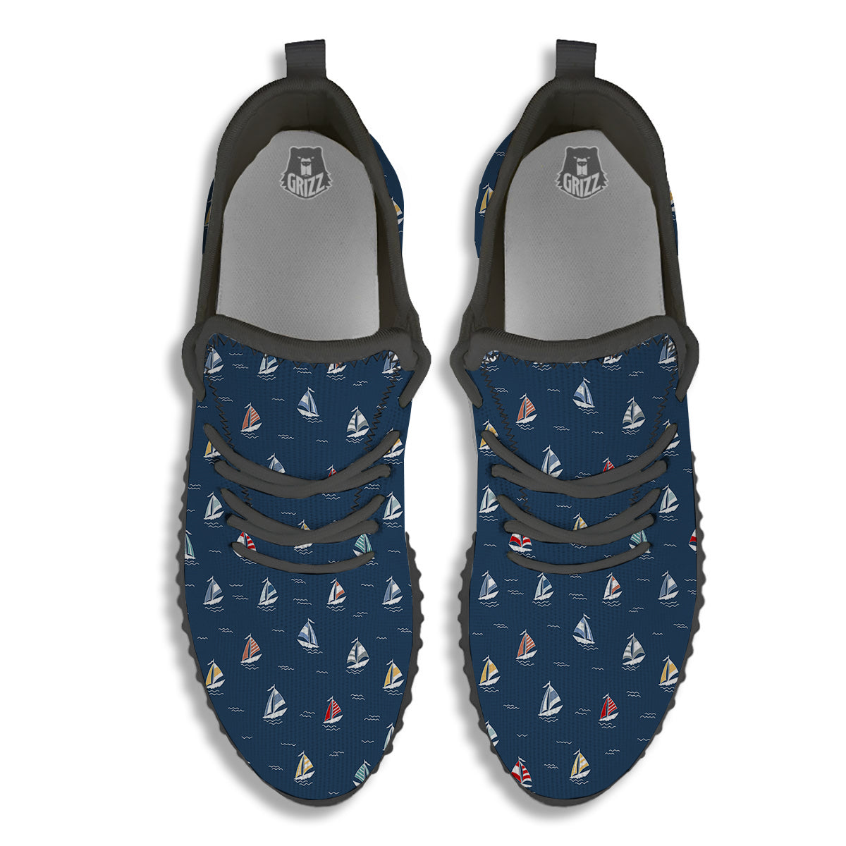 Boat Colorful Print Pattern Black Walking Shoes-grizzshop
