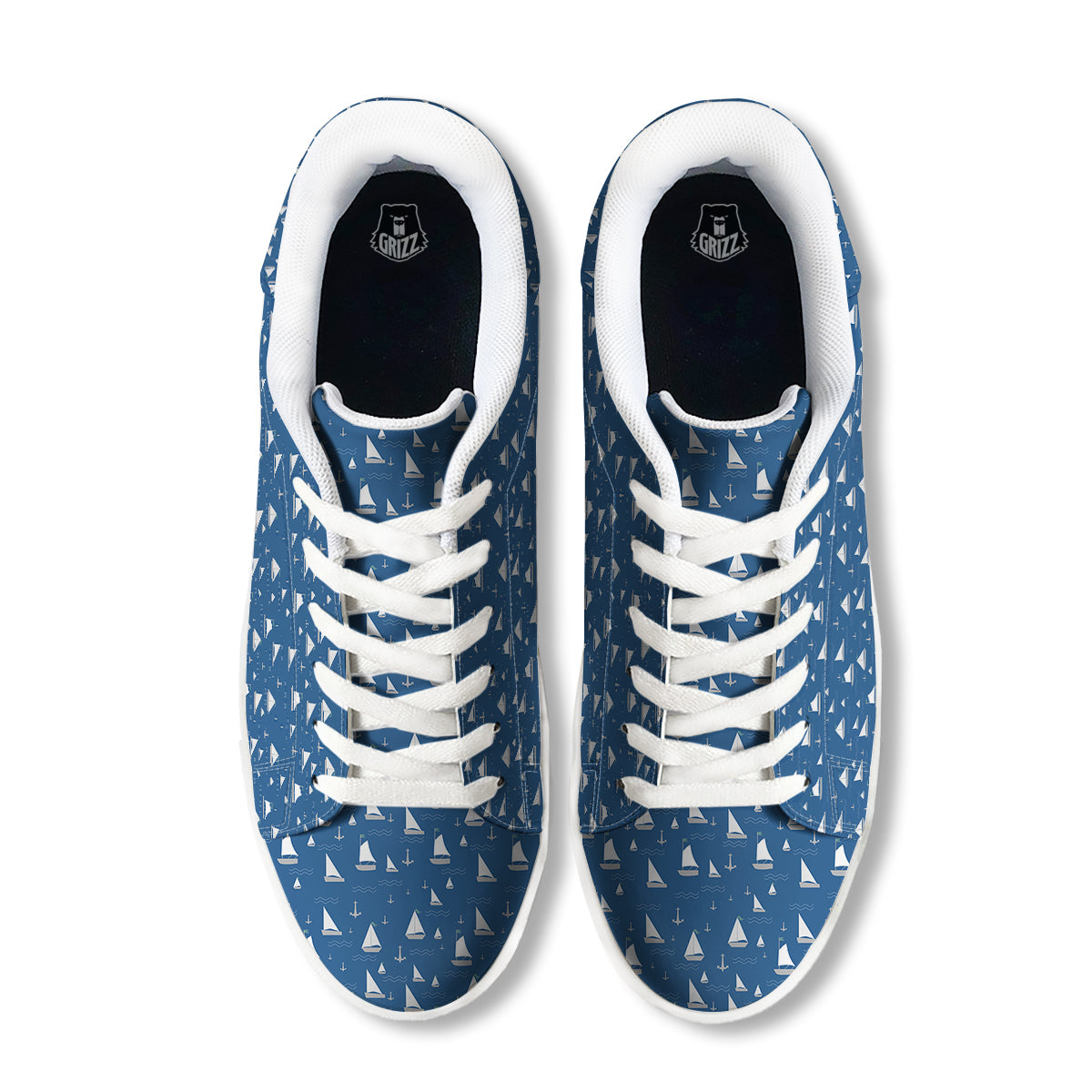 Boat Drawing Print Pattern White Low Top Sneakers-grizzshop