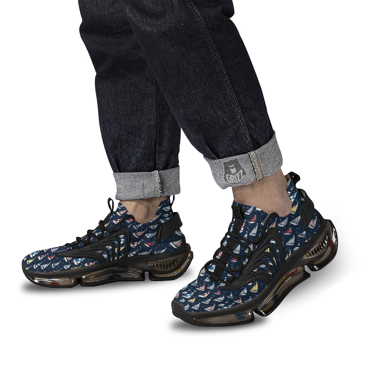 Boat On Sea Print Pattern Black Gym Shoes-grizzshop
