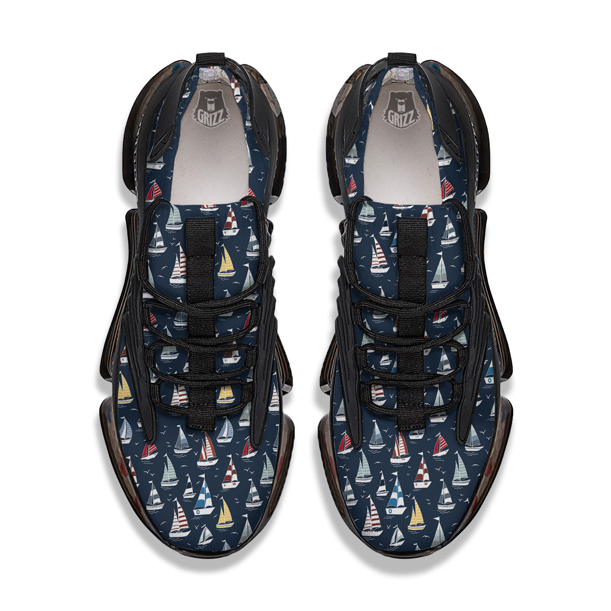 Boat On Sea Print Pattern Black Gym Shoes-grizzshop