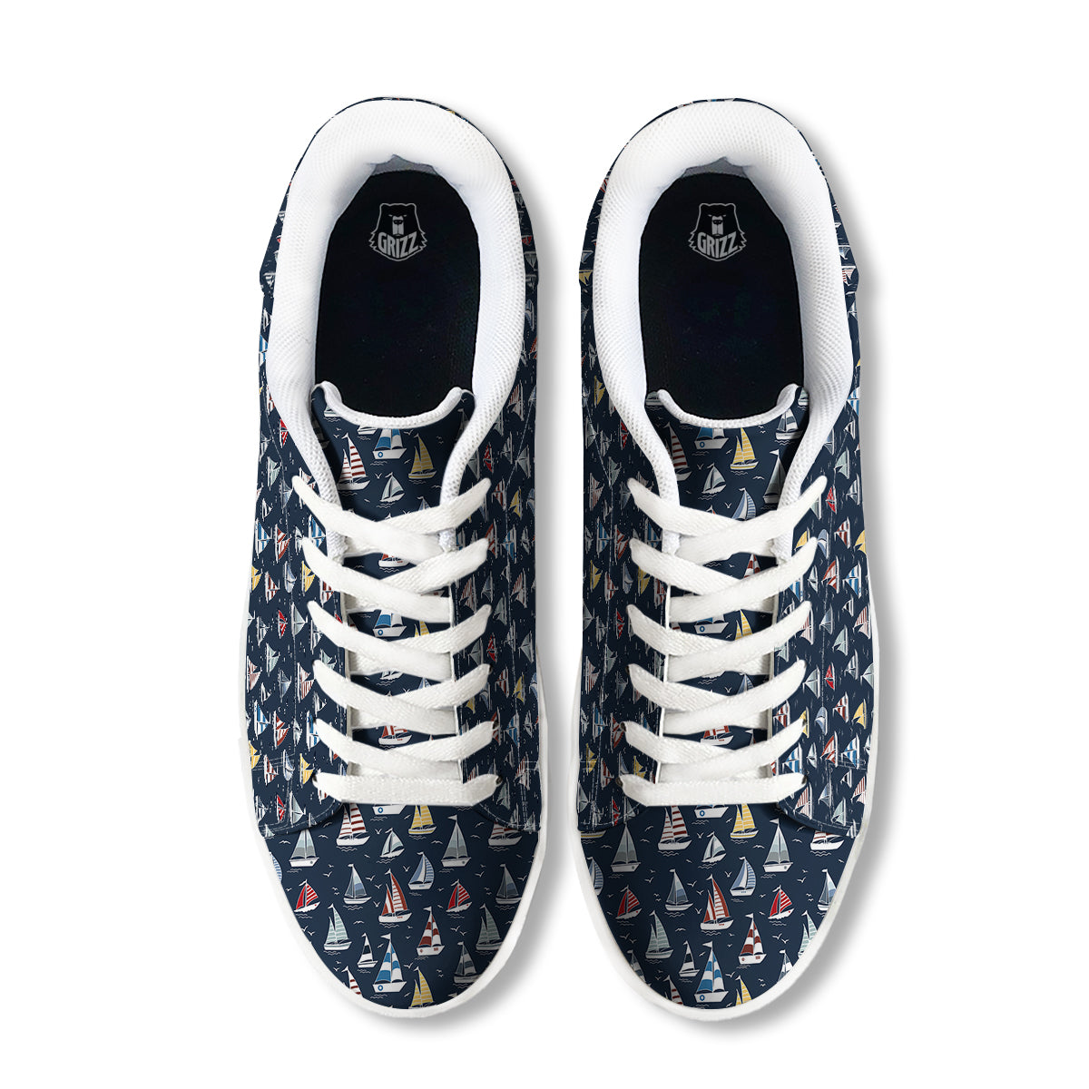 Boat On Sea Print Pattern White Low Top Sneakers-grizzshop