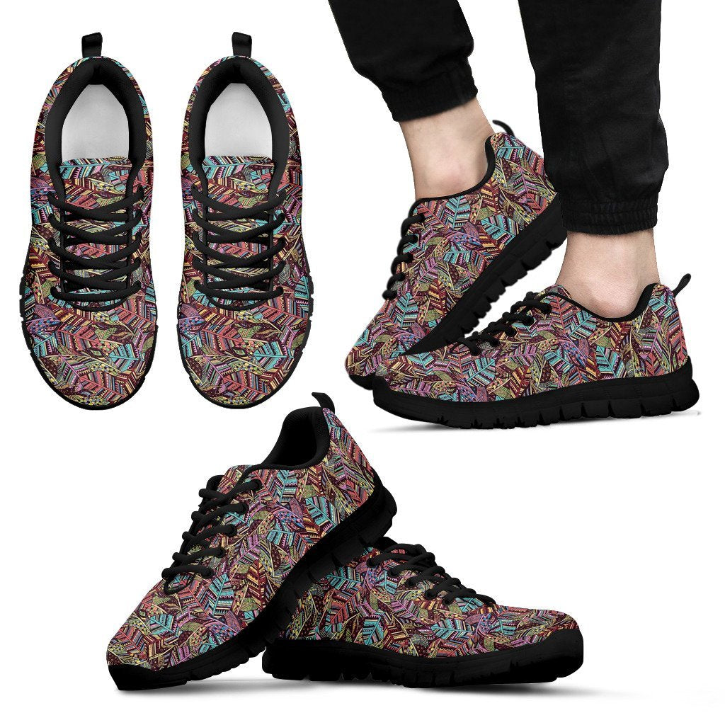 Bohemian Boho Pattern Print Black Sneaker Shoes For Men Women-grizzshop