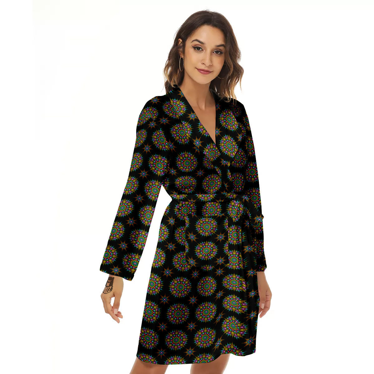 Bohemian Colorful Mandala Print Pattern Women's Robe-grizzshop