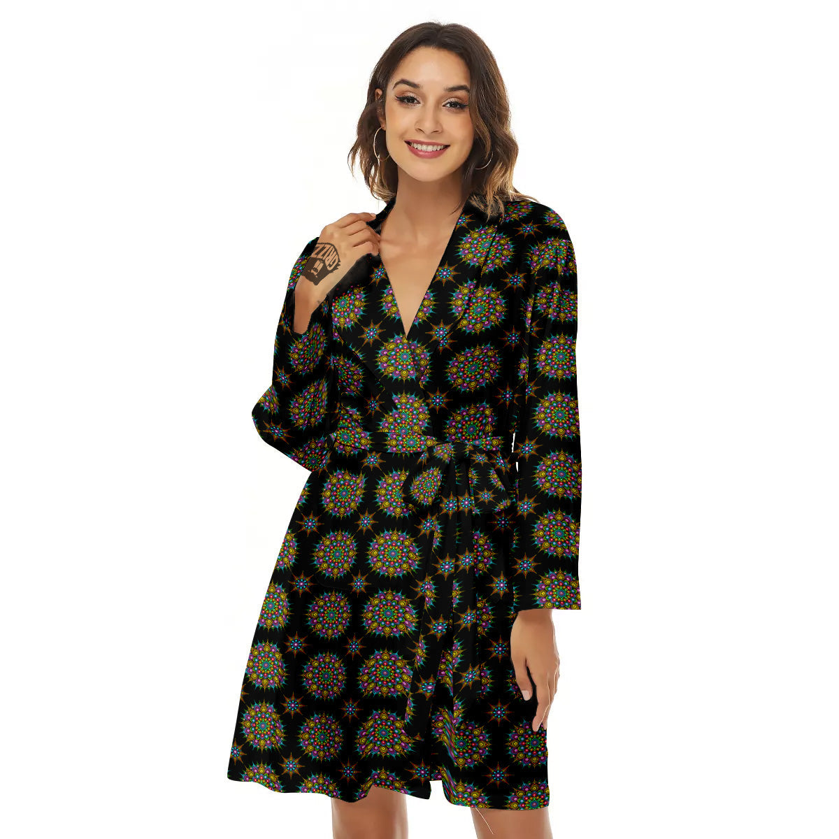 Bohemian Colorful Mandala Print Pattern Women's Robe-grizzshop