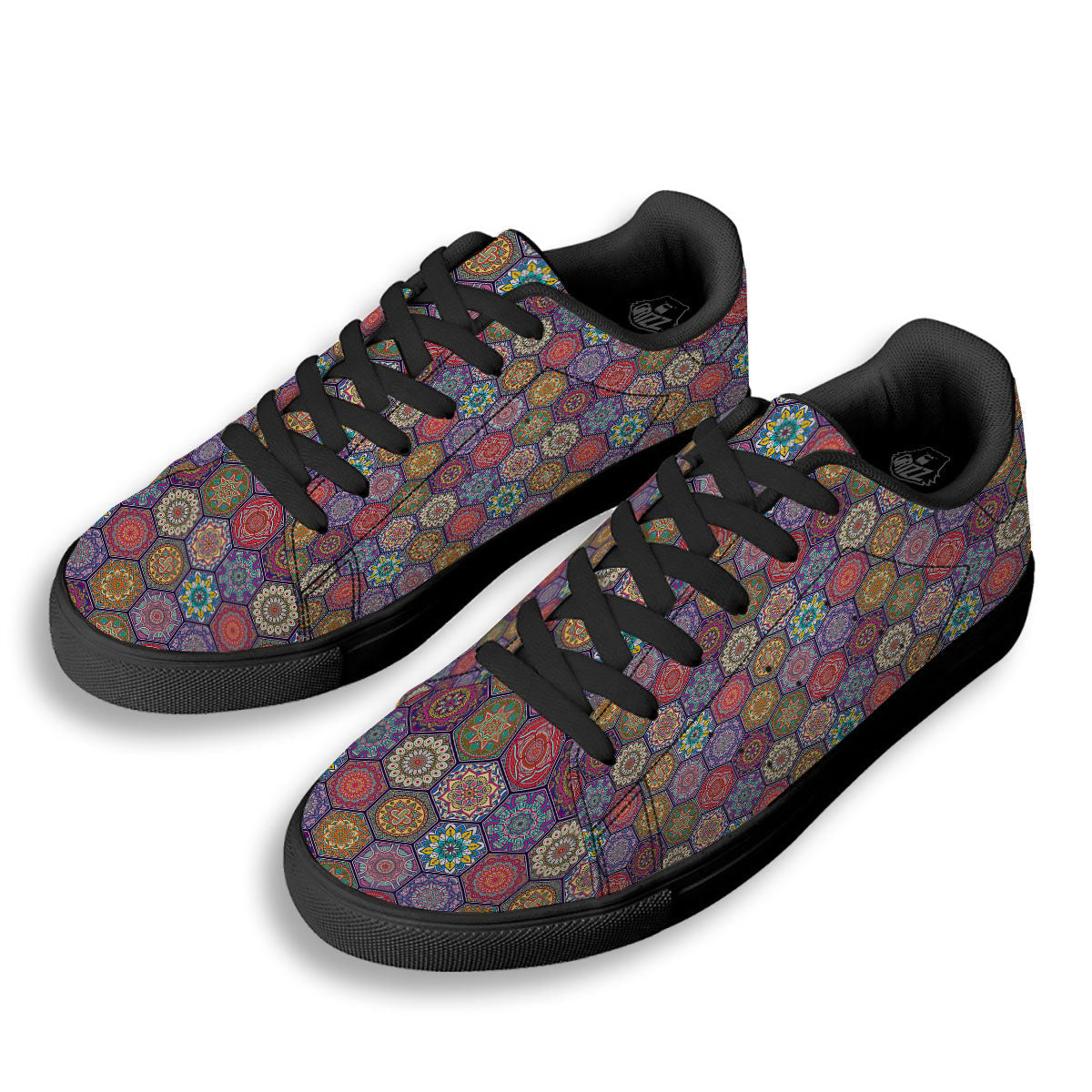 Bohemian Ethnic Mandala Print Pattern Black Low Top Sneakers-grizzshop