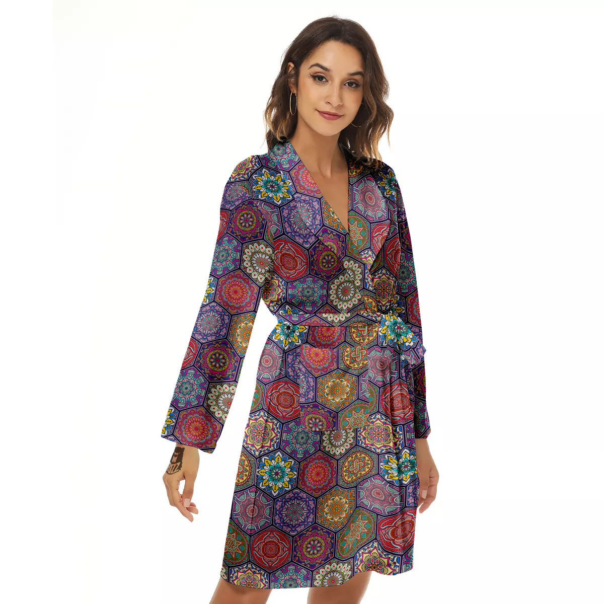 Bohemian Ethnic Mandala Print Pattern Women's Robe-grizzshop
