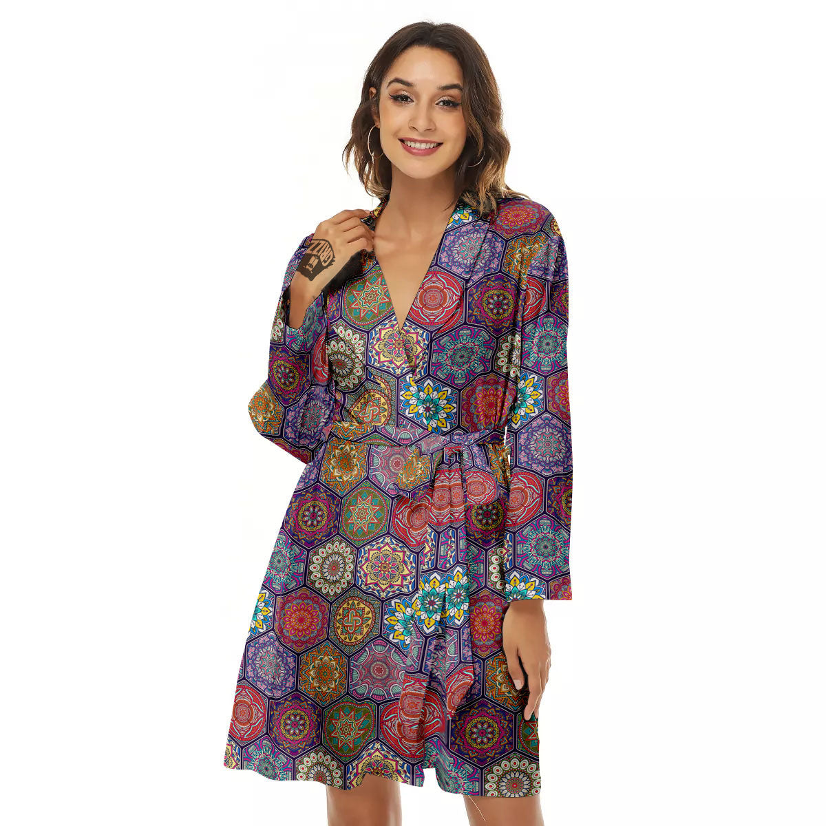 Bohemian Ethnic Mandala Print Pattern Women's Robe-grizzshop