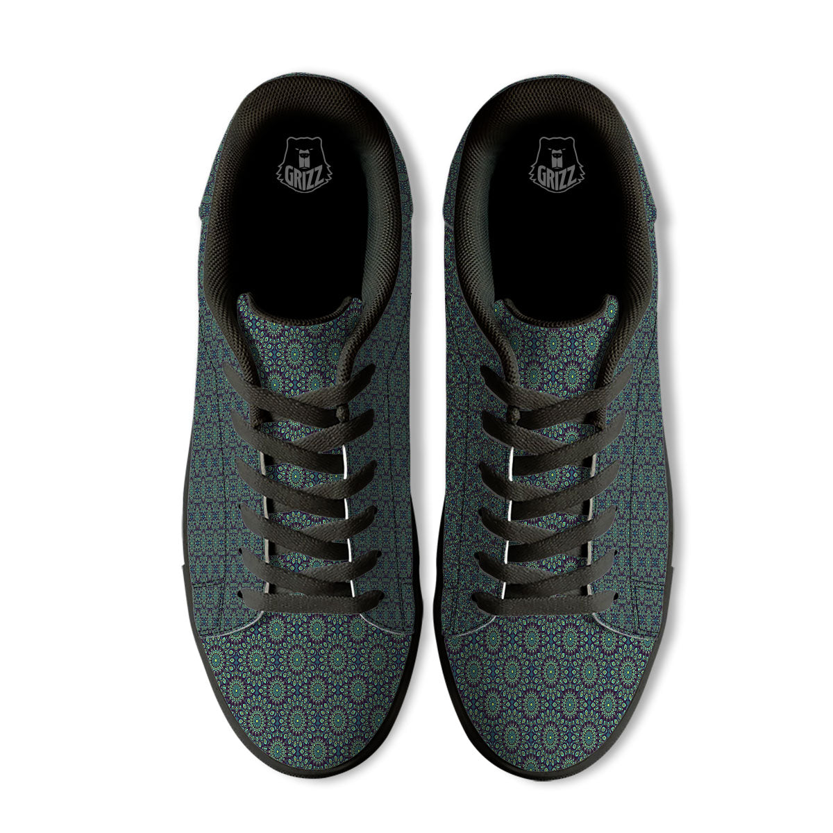 Bohemian Ethnic Teal Print Pattern Black Low Top Sneakers-grizzshop