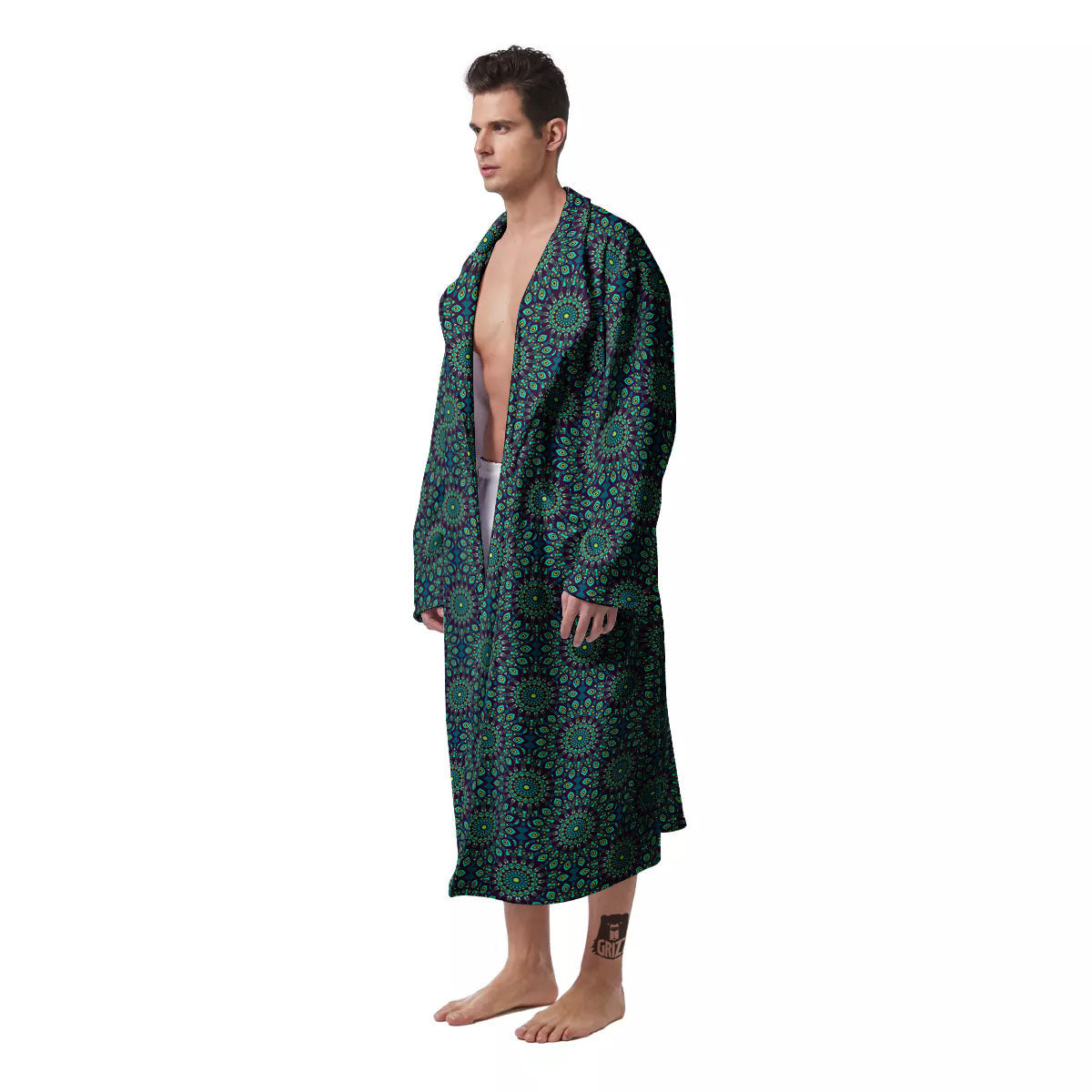 Bohemian Ethnic Teal Print Pattern Men's Robe-grizzshop