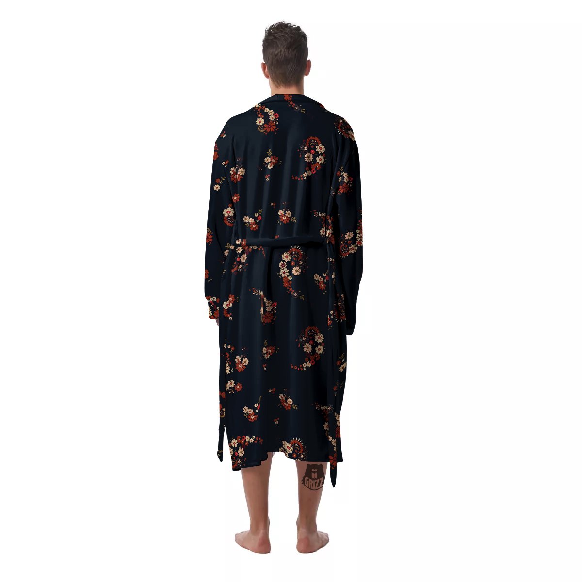 Bohemian Floral Blue Orange Vintage Print Pattern Men's Robe-grizzshop