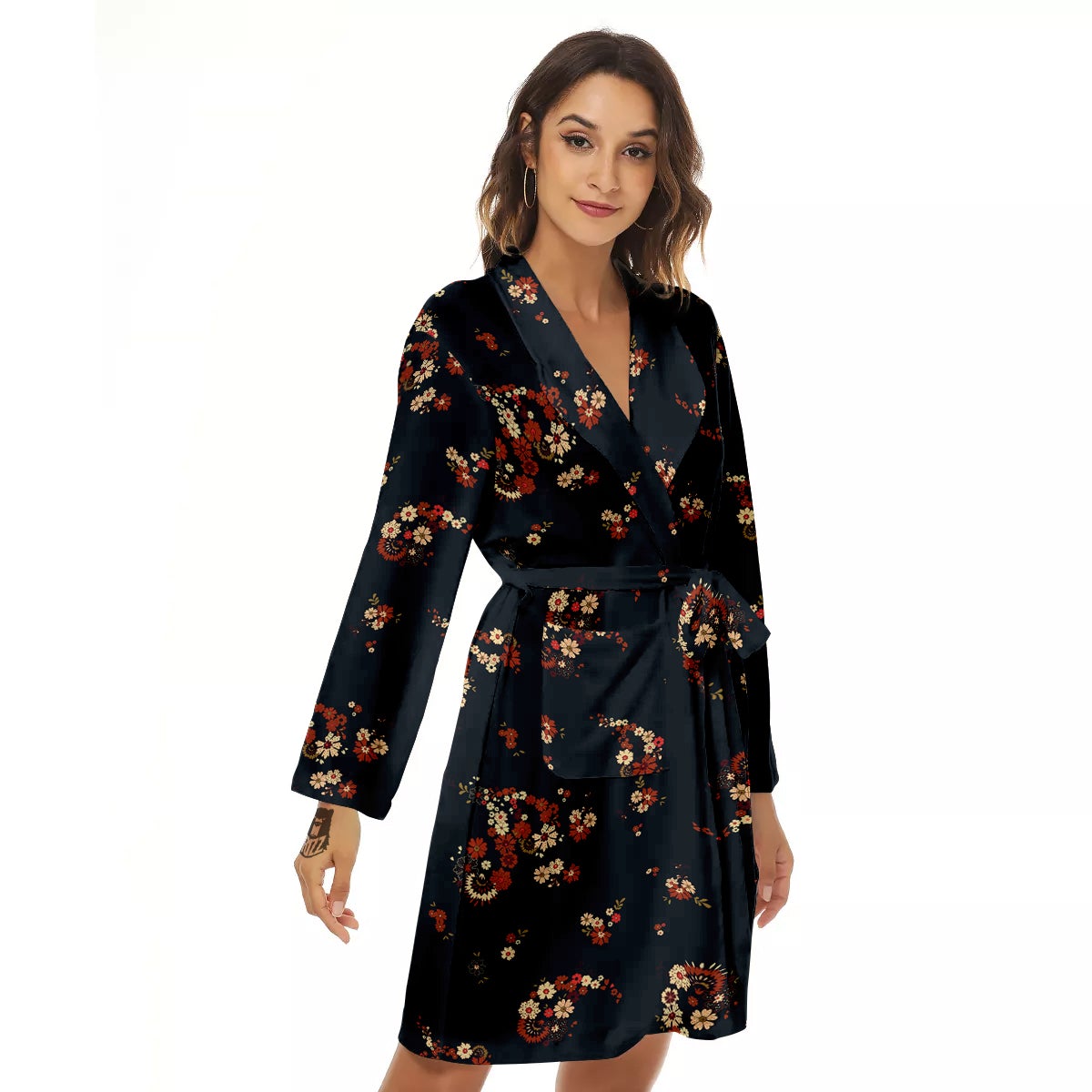 Bohemian Floral Blue Orange Vintage Print Pattern Women's Robe-grizzshop