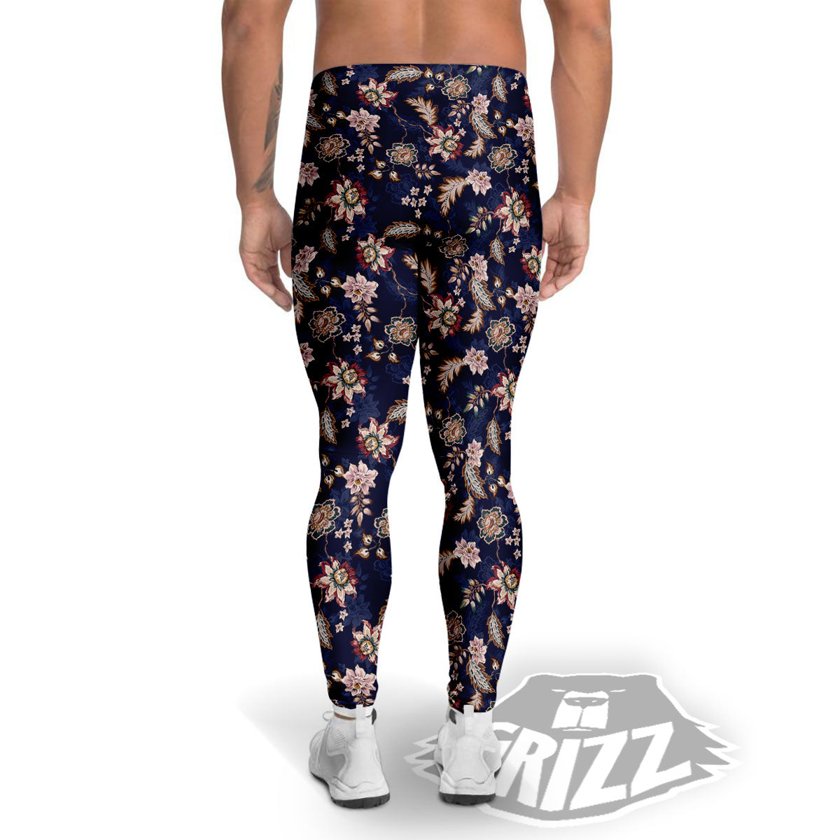 Bohemian Floral Blue Vintage Print Men's Leggings-grizzshop