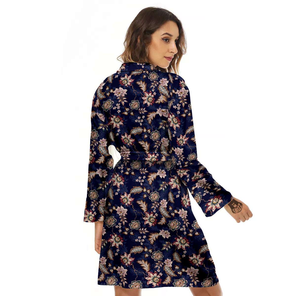 Bohemian Floral Blue Vintage Print Women's Robe-grizzshop