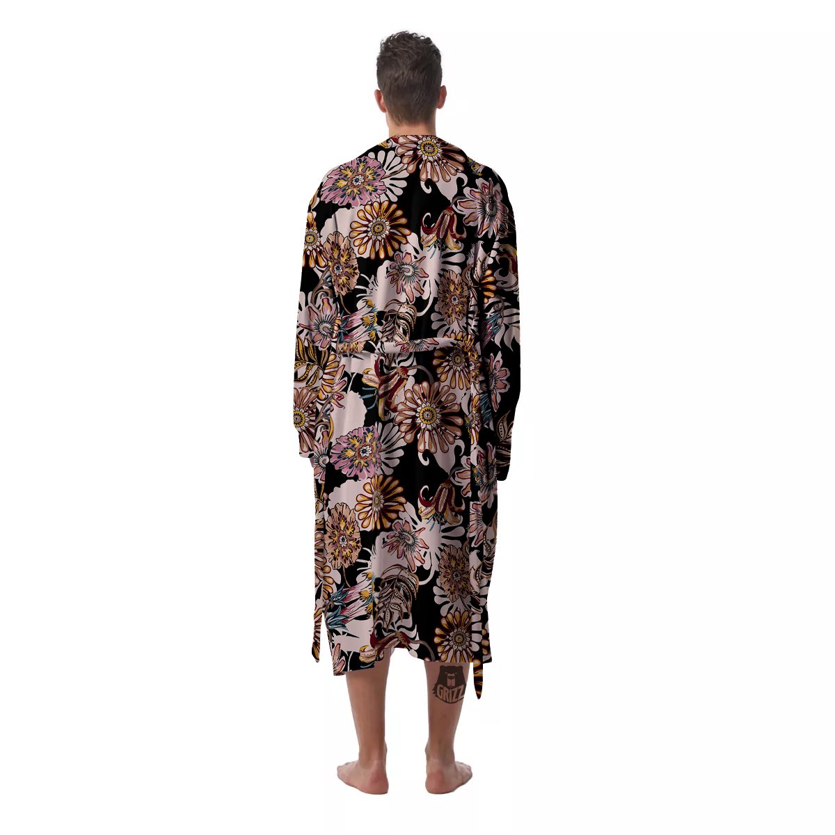 Bohemian Floral Brown Vintage Print Pattern Men's Robe-grizzshop