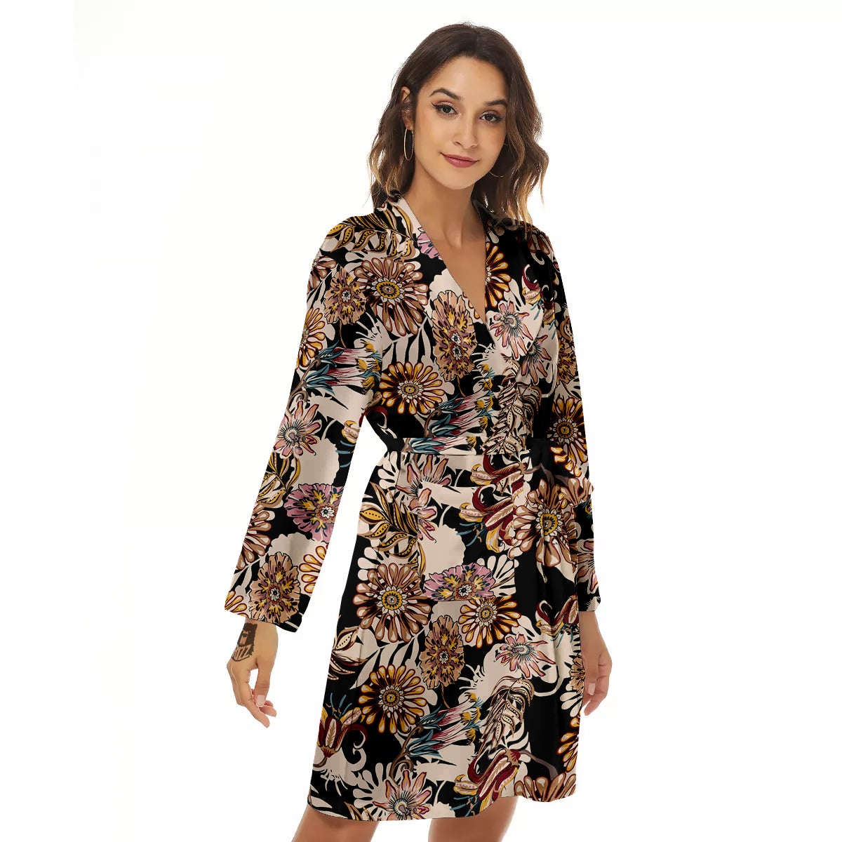 Bohemian Floral Brown Vintage Print Pattern Women's Robe-grizzshop