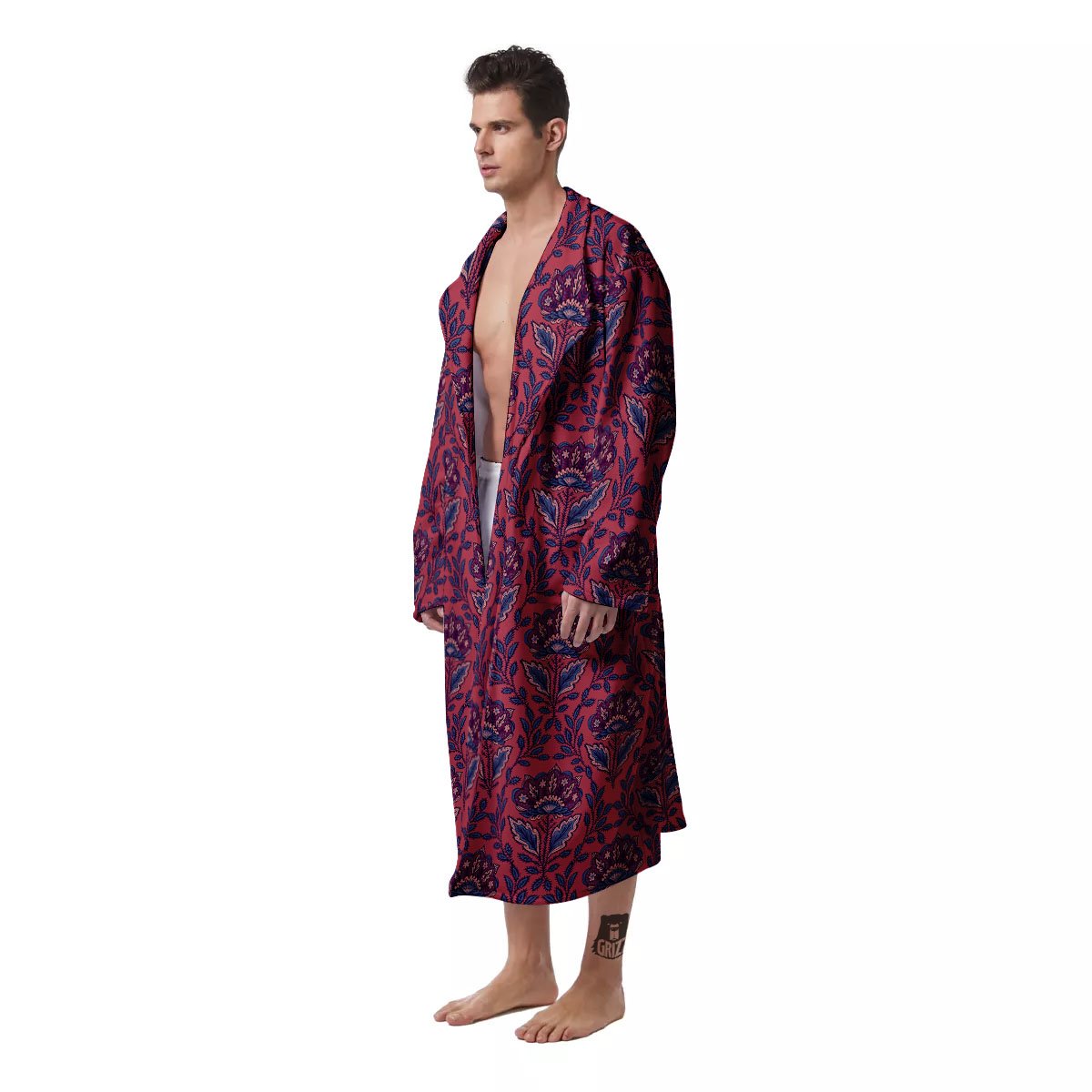 Bohemian Floral Maroon Vintage Print Pattern Men's Robe-grizzshop