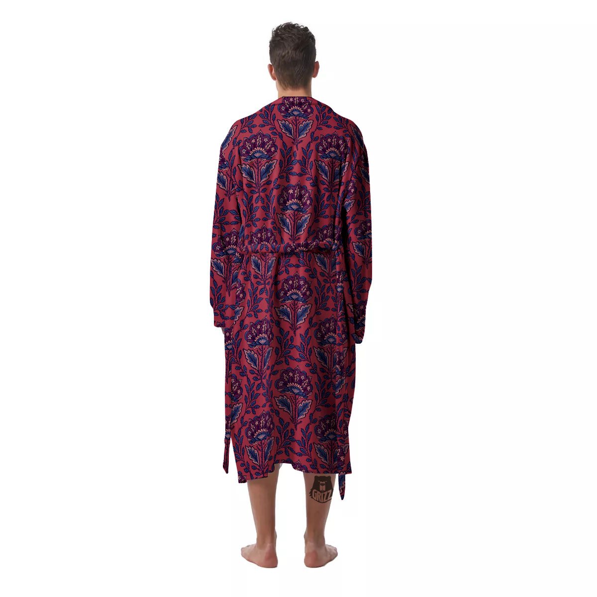 Bohemian Floral Maroon Vintage Print Pattern Men's Robe-grizzshop