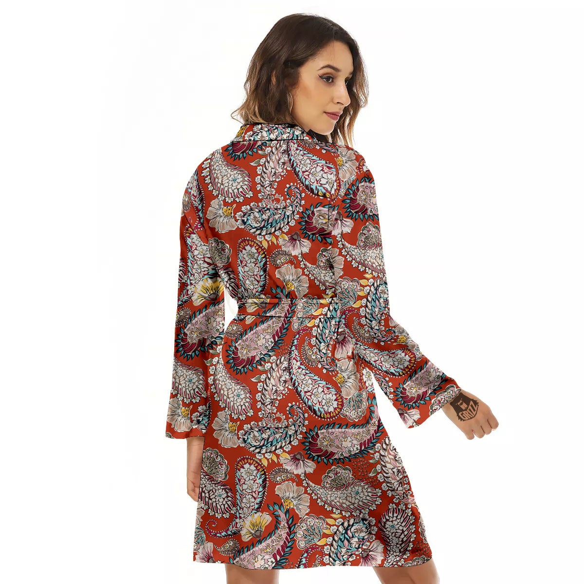 Bohemian Floral Orange Print Pattern Women's Robe-grizzshop