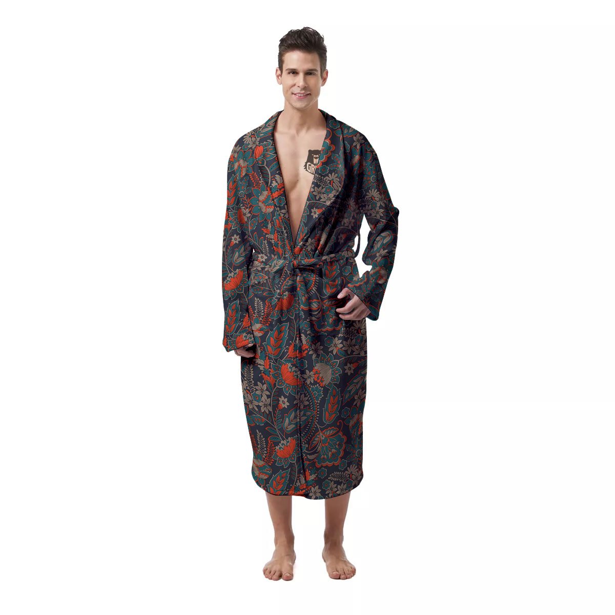 Bohemian Floral Retro Vintage Print Pattern Men's Robe-grizzshop