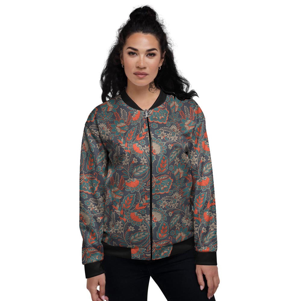 Bohemian Floral Retro Vintage Print Pattern Women's Bomber Jacket-grizzshop