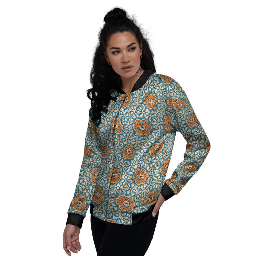 Bohemian Mandala Floral Print Pattern Women's Bomber Jacket-grizzshop